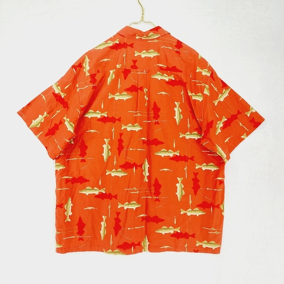 Columbia Mens Orange Short Sleeve Button Up River Lodge Ocean Fish Shirt P6345 - Picture 6 of 9